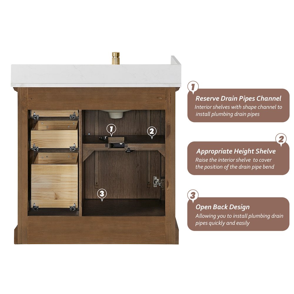 Tokyo 36" Freestanding Single Bath Vanity in Aged Dark Brown Oak. Picture 17