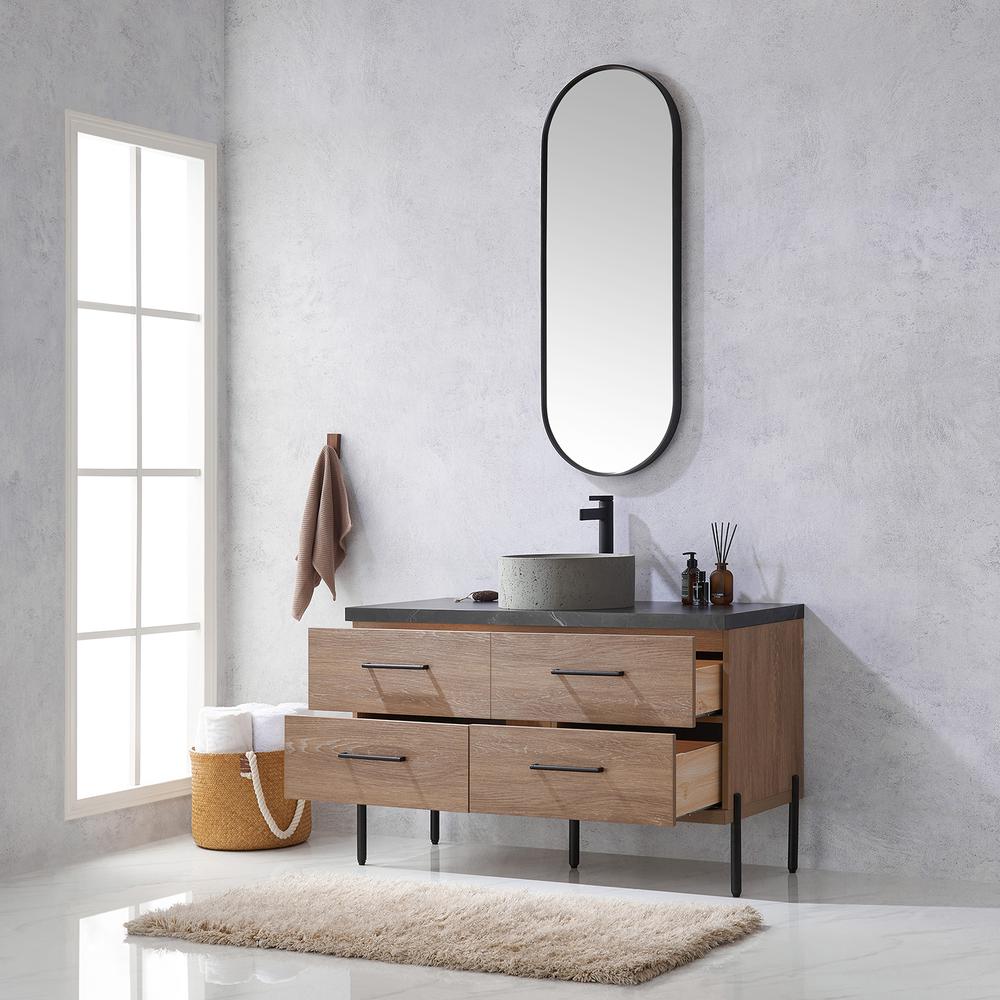 Single Sink Bath Vanity with Sintered Stone Top with Concrete Sink and Mirror. Picture 6