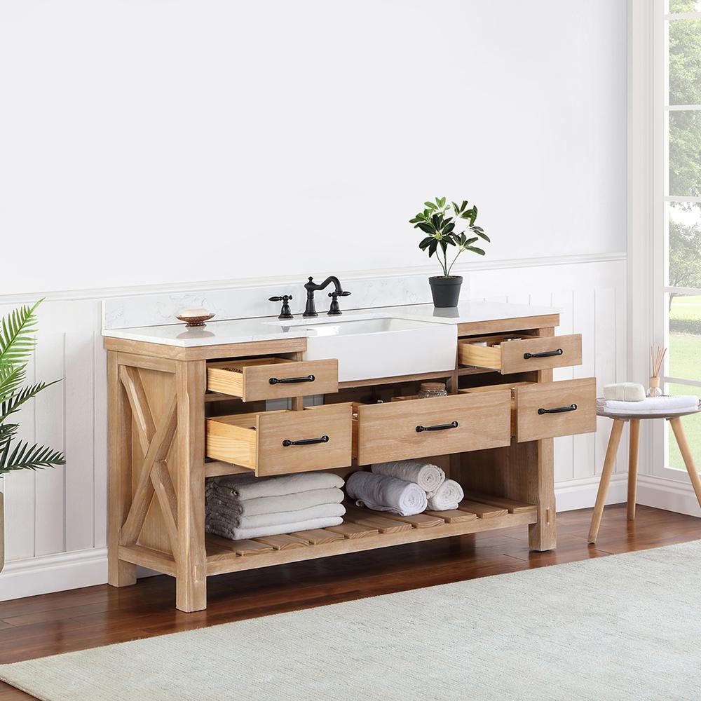 Single Bath Vanity with Composite Stone Top, White Farmhouse Basin. Picture 7