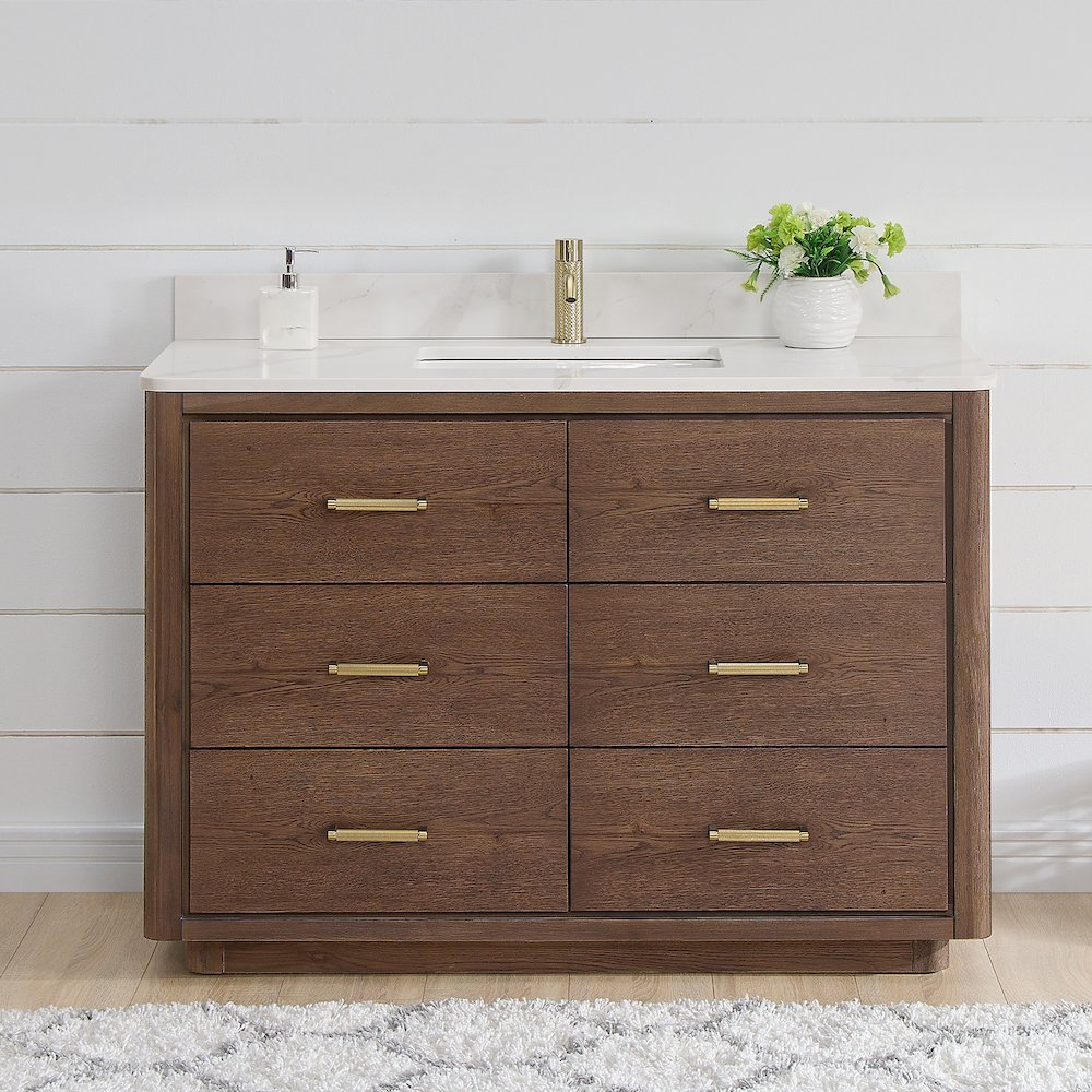 Porto 48" Free-standing Single Bath Vanity in Aged Dark Brown Oak. Picture 3