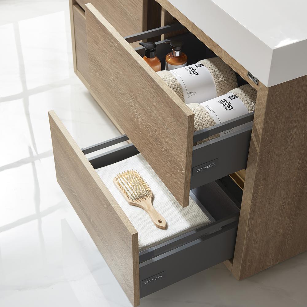 Single Sink Bath Vanity with White Composite Integral Square Sink Top. Picture 9