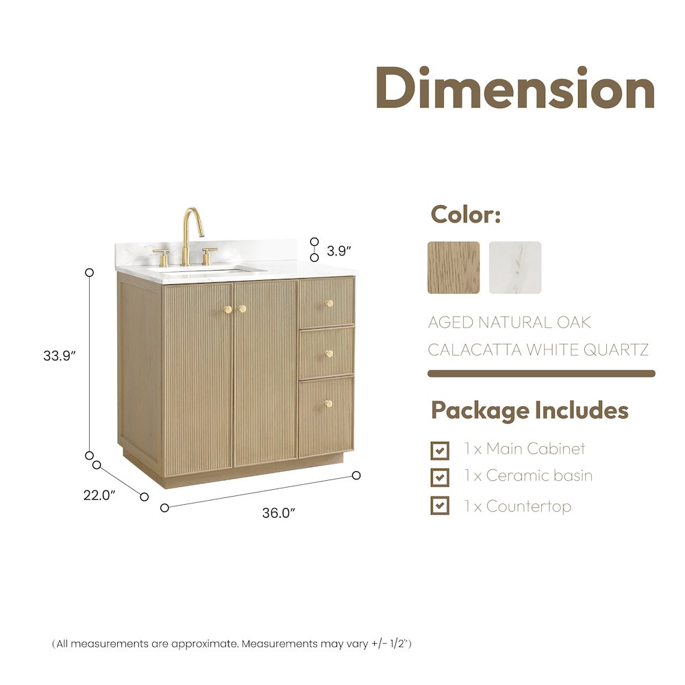 Oza 36" Free-standing Single Bath Vanity in Aged Natural Oak. Picture 17