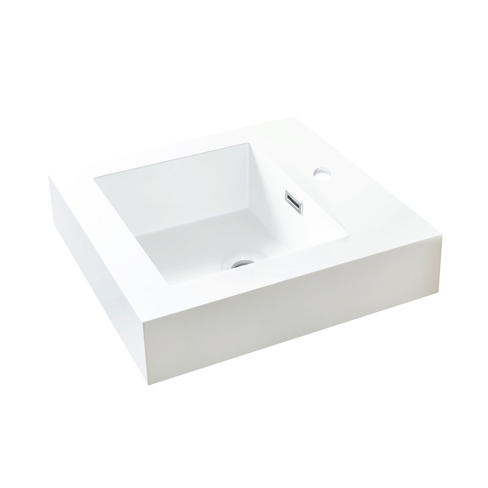 Square White Finish Composite Granite Stone Console Bathroom Vanity Sink. Picture 2