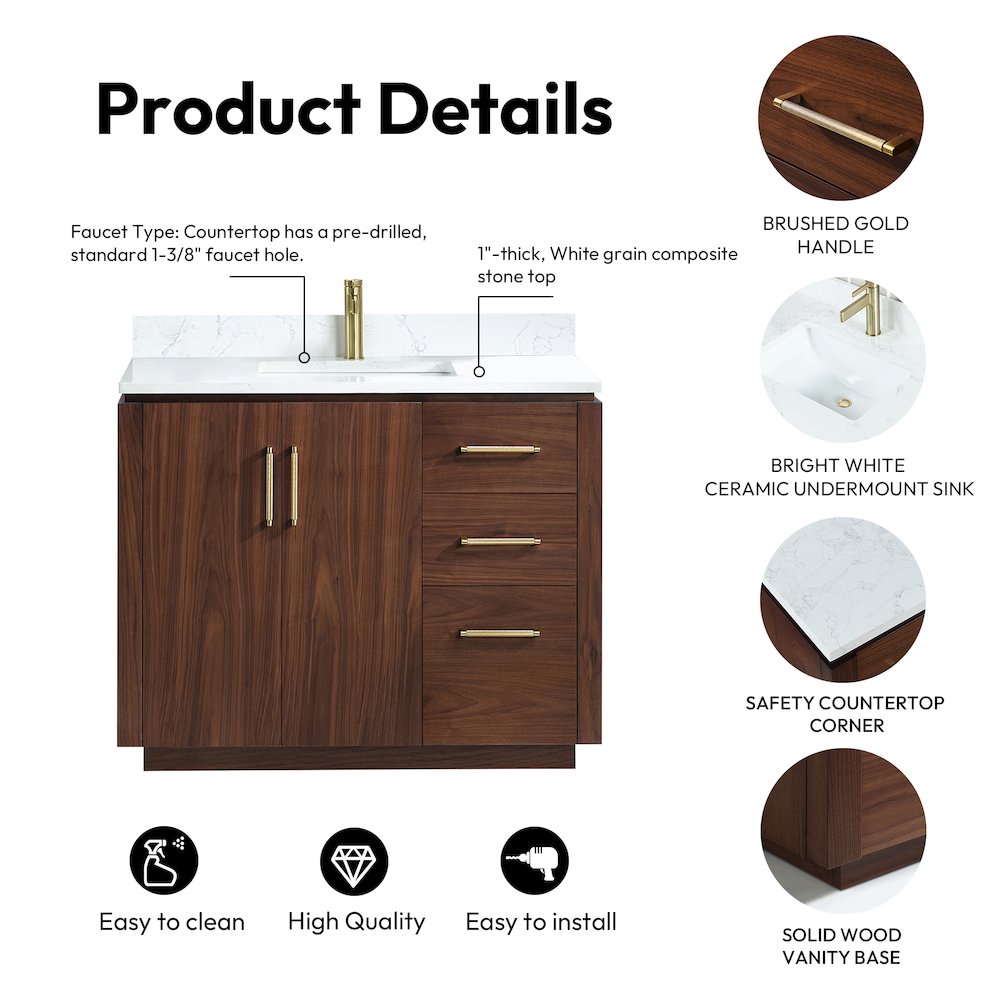 San 42" Free-standing Single Bath Vanity in Natural Walnut. Picture 16