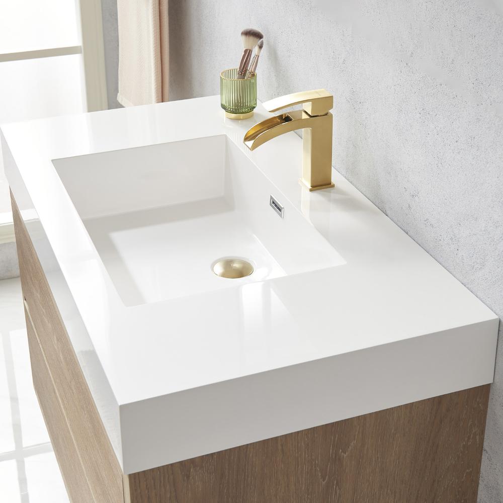 Single Sink Wall-Mount Bath Vanity with Composite Integral Square Sink Top. Picture 8