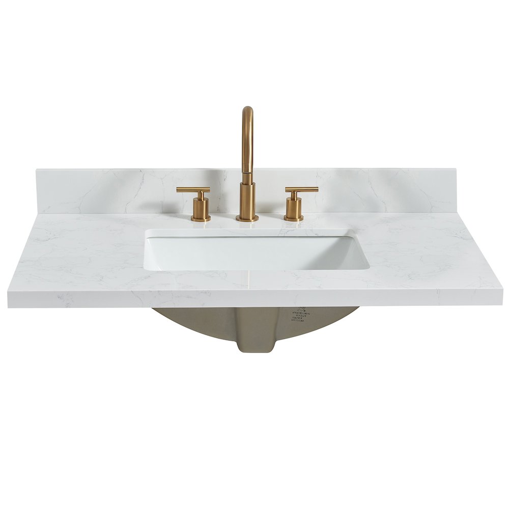 Composite Stone Vanity Top in Grain White with White Rectangular Single Sink. Picture 9