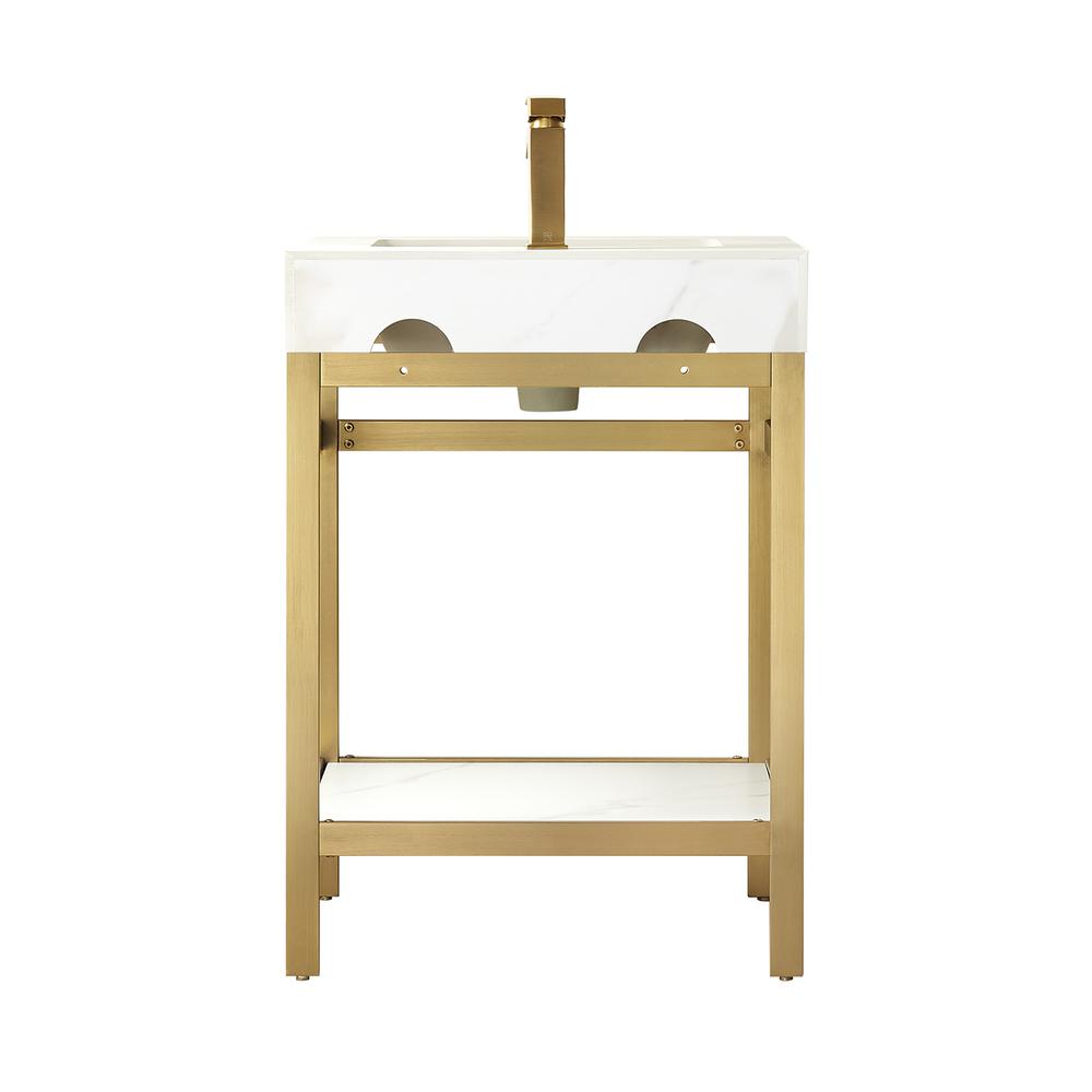 Single Sink Bath Vanity Metal Support with White Sintered Stone Top and Mirror. Picture 2
