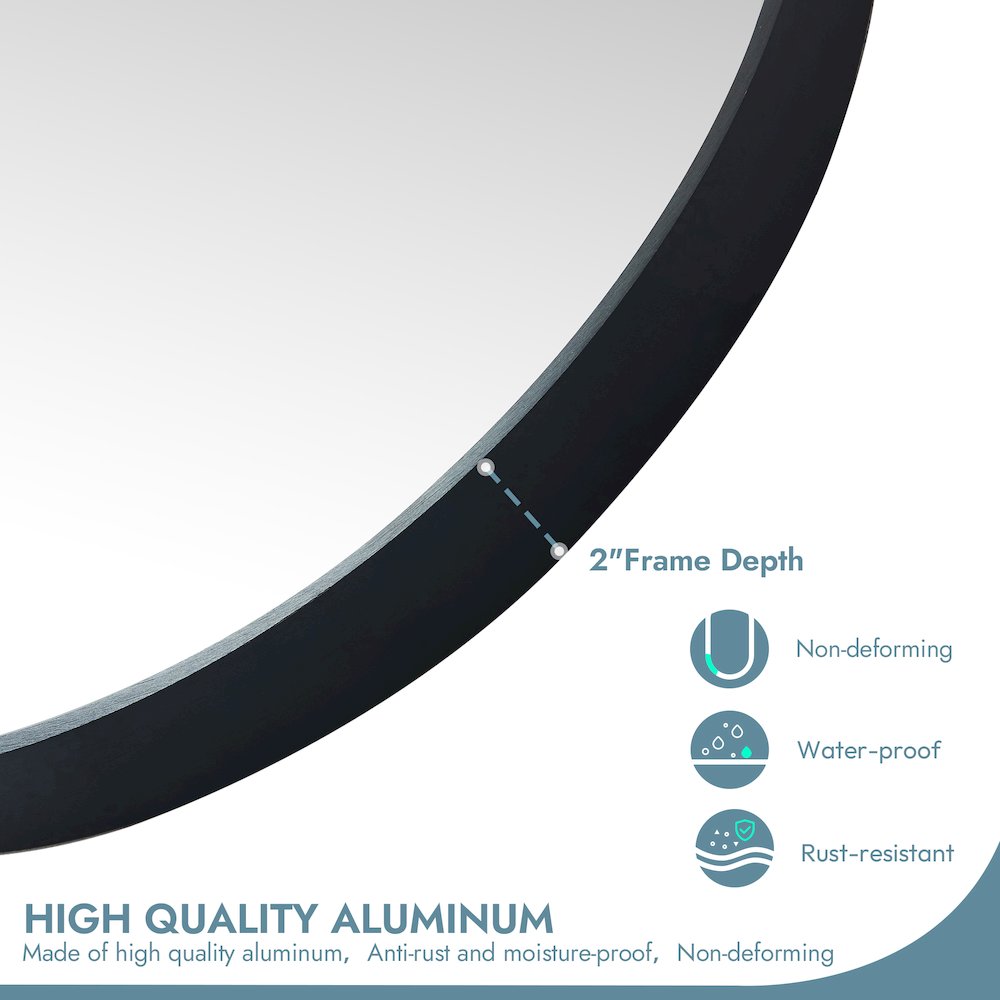 Oval Aluminum Framed Wall Mount Bathroom Vanity Mirror in Brushed Black. Picture 7