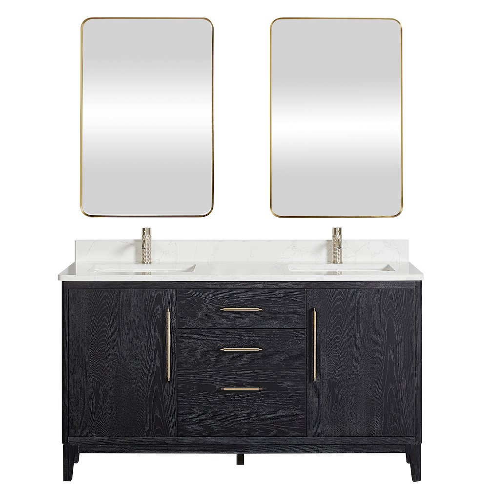 Gara 60M" Free-standing Double Bath Vanity in Fir Wood Black. Picture 1