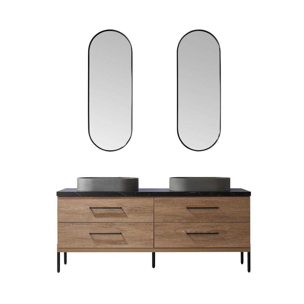 Double Sink Bath Vanity with Sintered Stone Top with Concrete Sink and Mirror. Picture 2