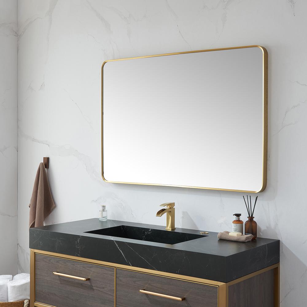 Mutriku 48 in. W x 32 in. H Rectangle Metal Wall Mirror in Brushed Gold. Picture 4
