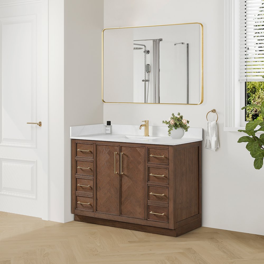 Jakarta 48" Freestanding Single Bath Vanity in Aged Dark Brown Oak. Picture 4