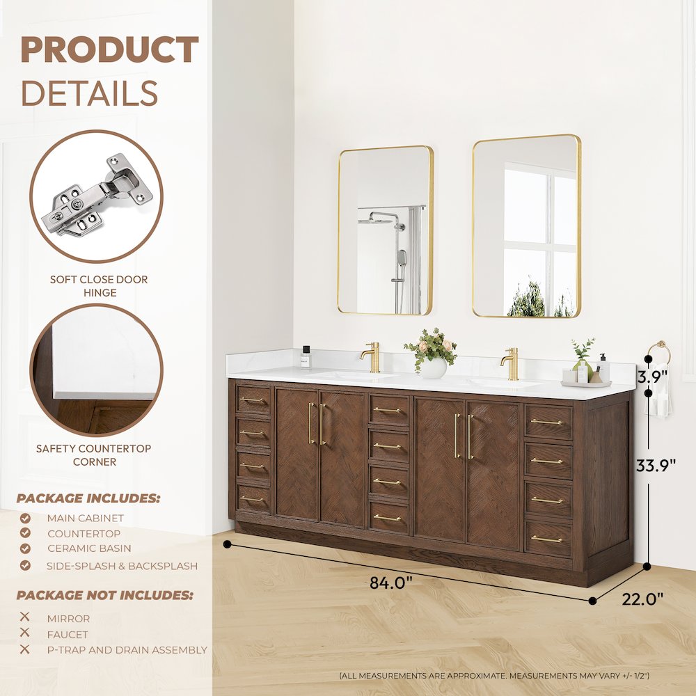 Jakarta 84" Freestanding Double Bath Vanity in Aged Dark Brown Oak. Picture 17