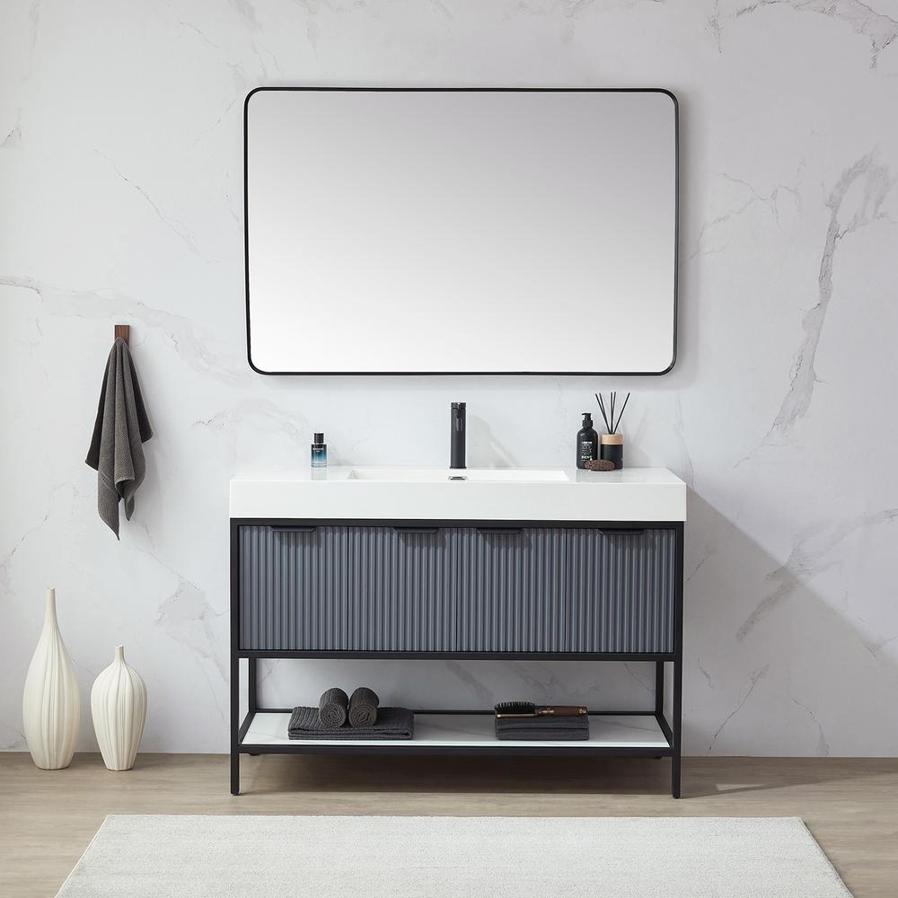 Mutriku 48 in. W x 32 in. H Rectangle Metal Wall Mirror in Brushed Black. Picture 7