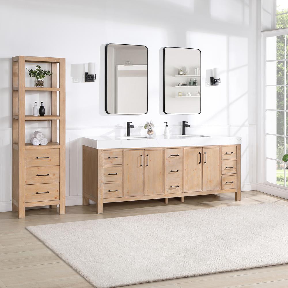 Free-standing Double Bathroom Vanity with Composite top and Mirror. Picture 4
