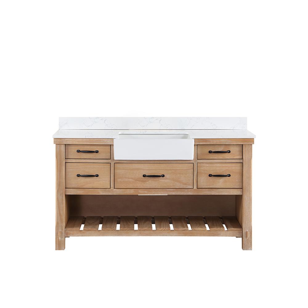 Single Bath Vanity with Composite Stone Top, White Farmhouse Basin. Picture 2