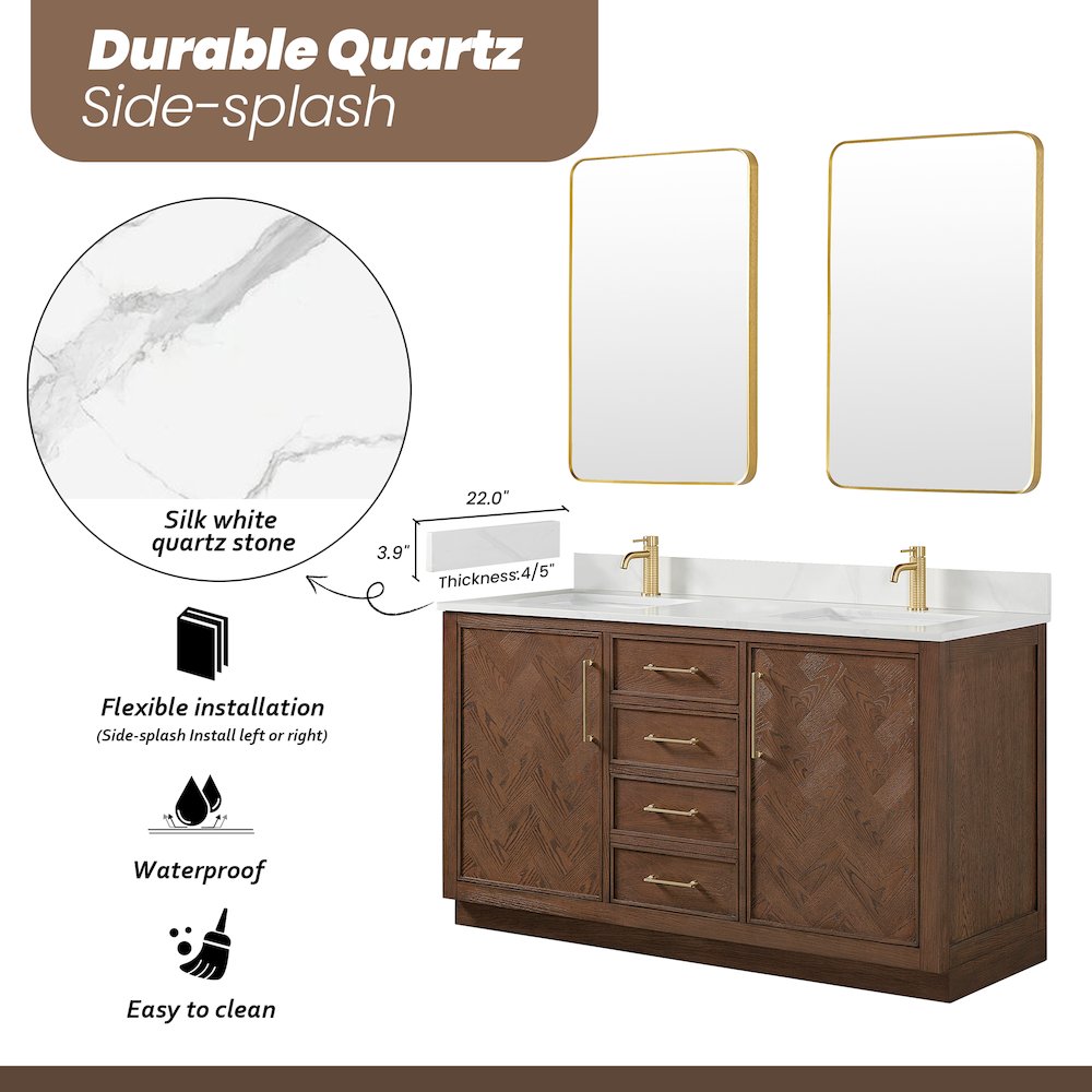 Jakarta 60M" Freestanding Double Bath Vanity in Aged Dark Brown Oak. Picture 18