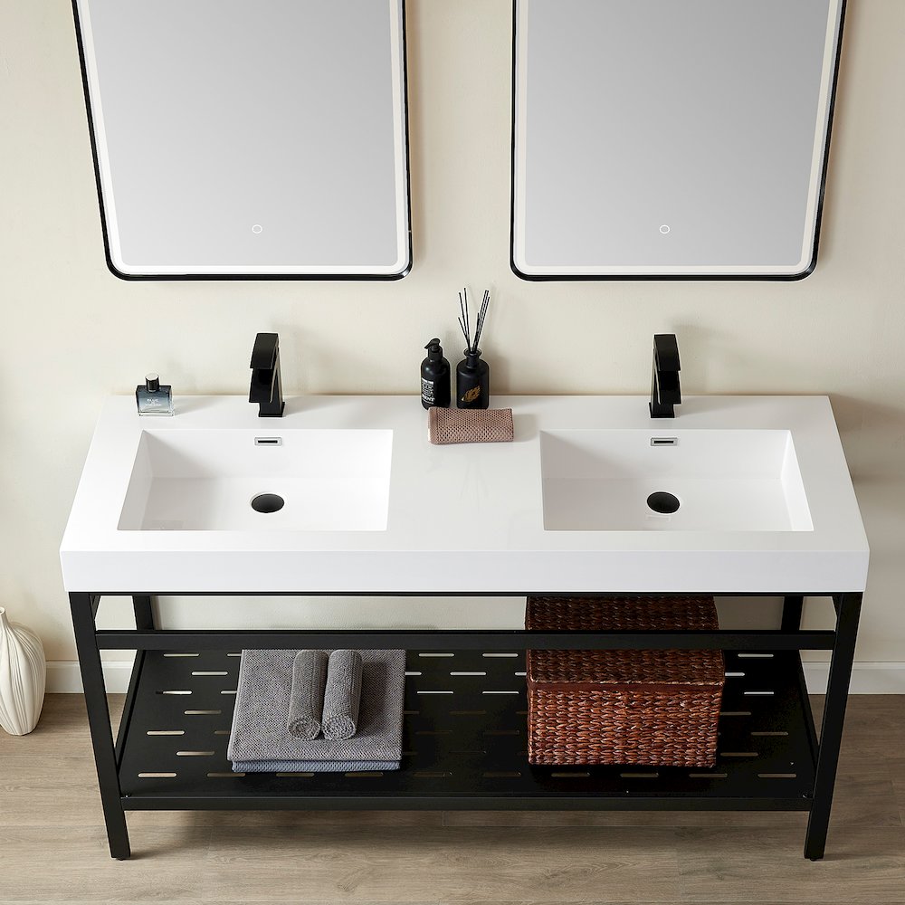 Rectangular White Finish Composite Granite Stone Console Bathroom Vanity Sink. Picture 3