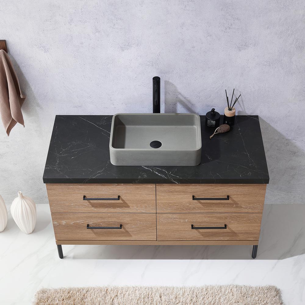 Single Sink Bath Vanity with Black Sintered Stone Top with Concrete Sink. Picture 8