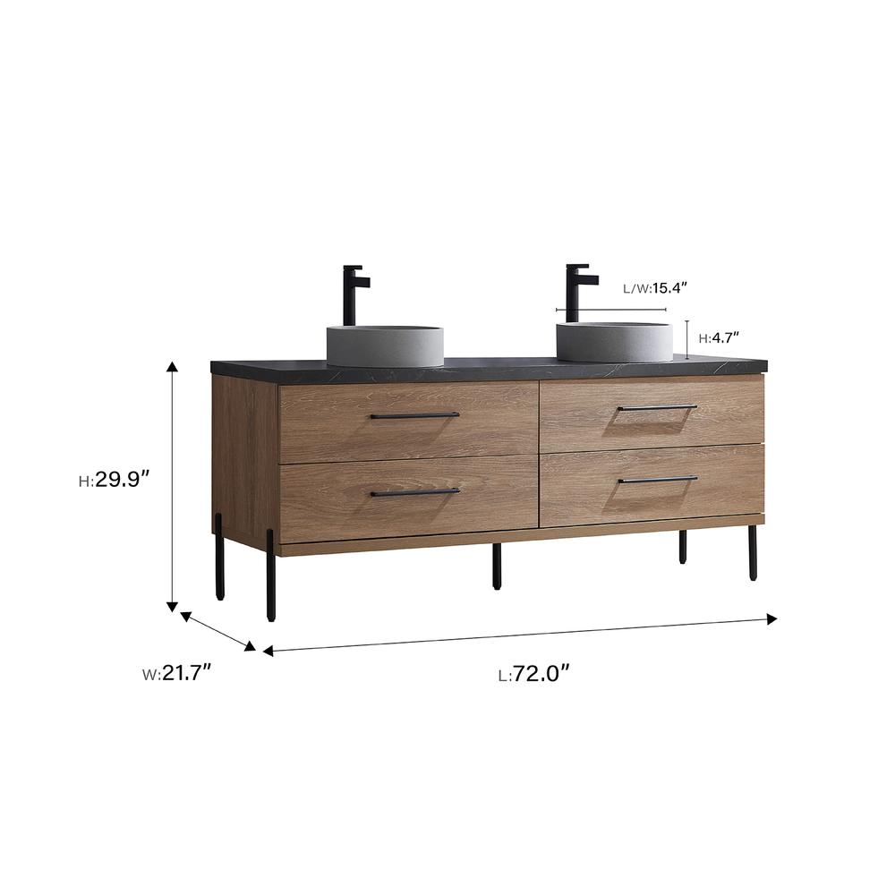 Double Sink Bath Vanity with Sintered Stone Top with Concrete Sink and Mirror. Picture 11