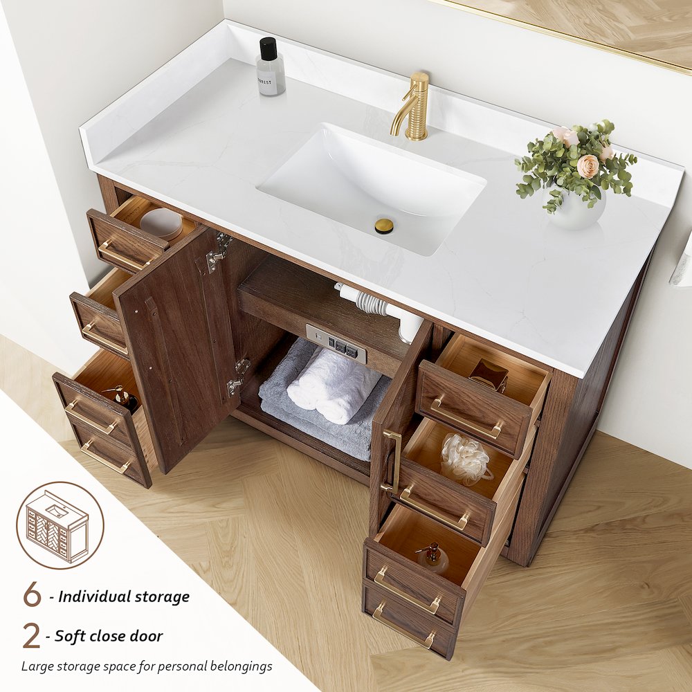 Jakarta 48" Freestanding Single Bath Vanity in Aged Dark Brown Oak. Picture 9