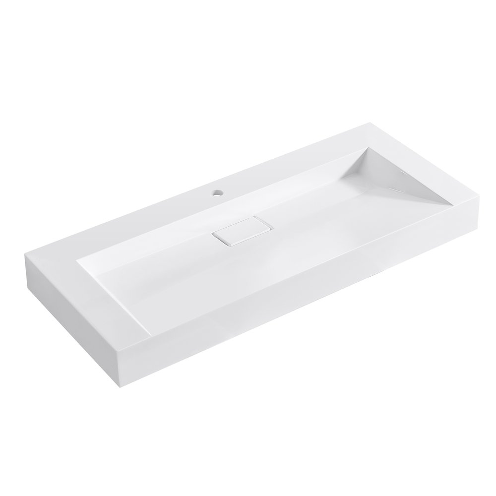 Rectangular White Finish Composite Granite Stone Console Bathroom Vanity Sink. Picture 1