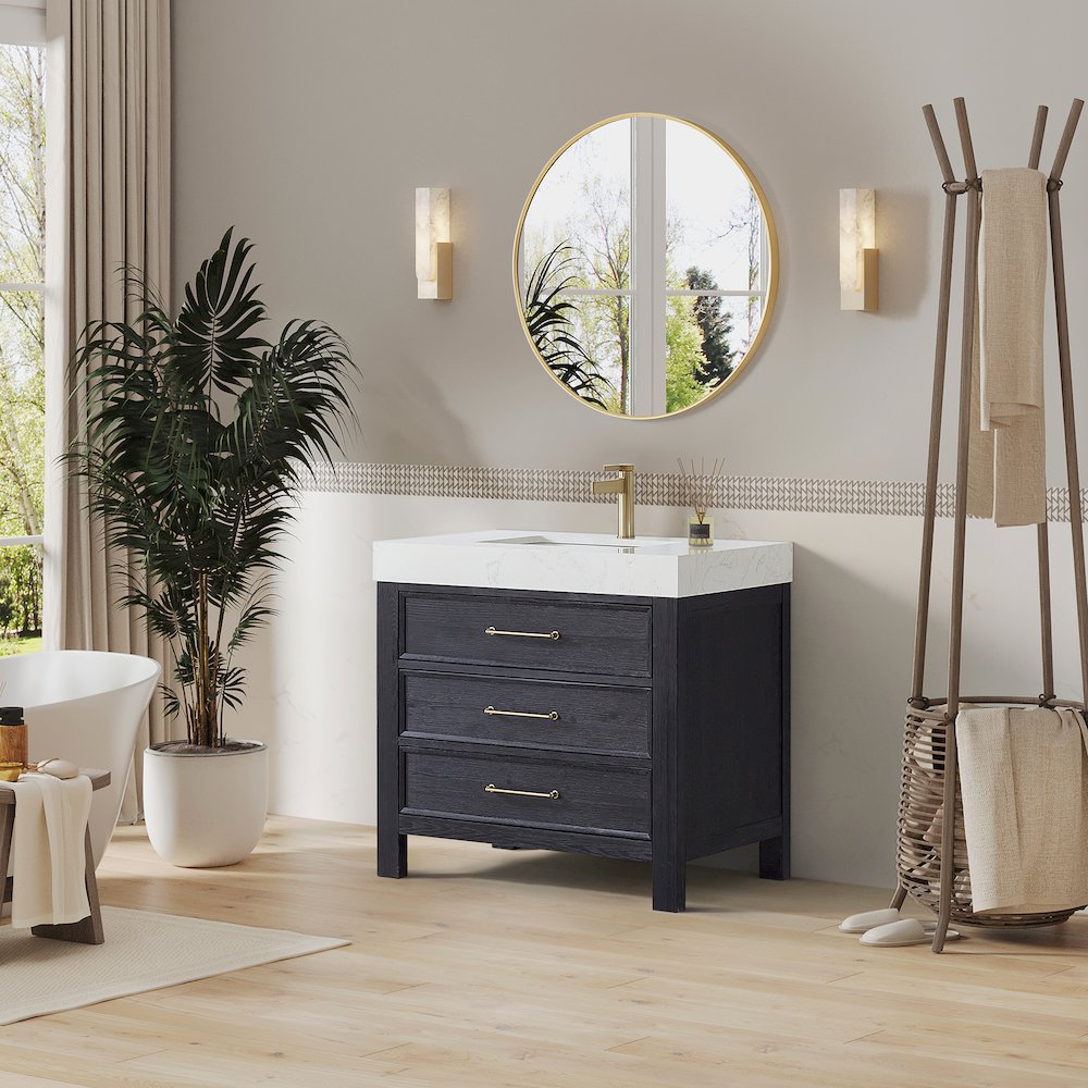 León 36in. Free-standing Single Bathroom Vanity in Fir Wood Black. Picture 4