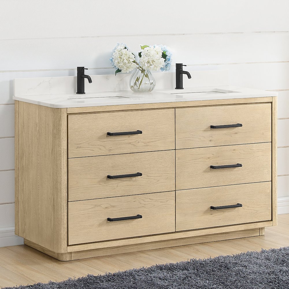 Porto 60M" Free-standing Double Bath Vanity in Aged Natural Oak. Picture 4