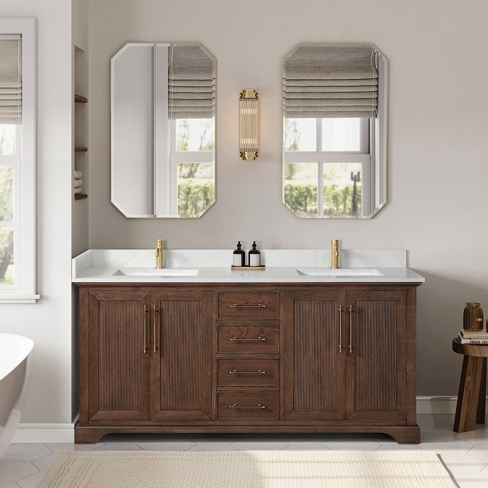 Tokyo 72" Freestanding Double Bath Vanity in Aged Dark Brown Oak. Picture 3