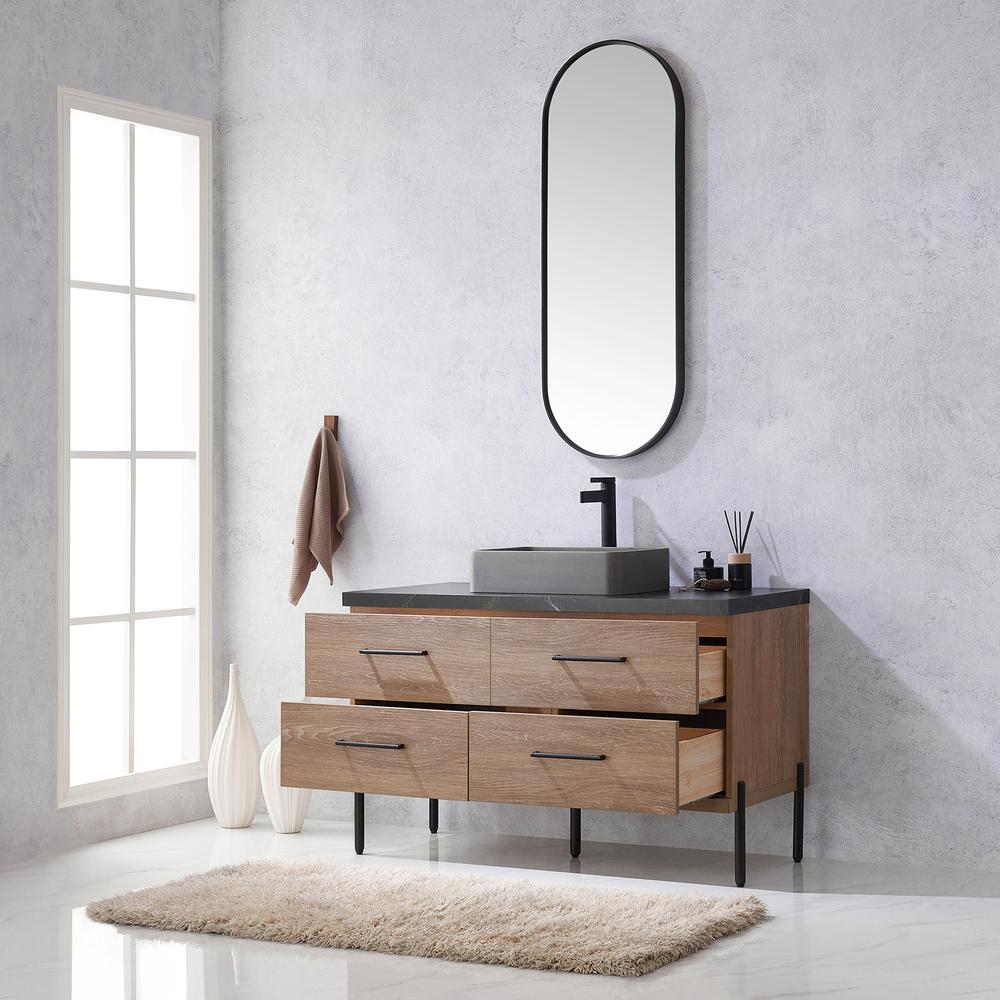 Single Sink Bath Vanity with Sintered Stone Top with Concrete Sink and Mirror. Picture 6