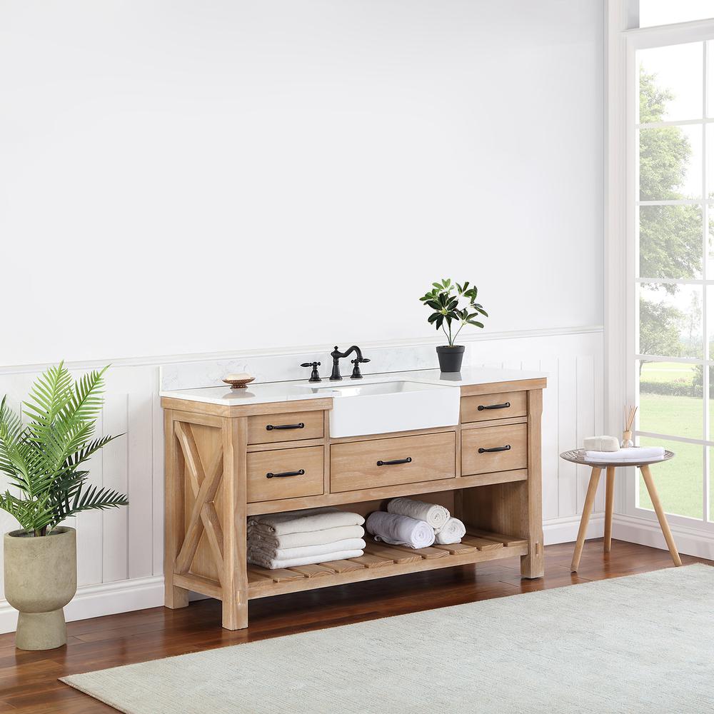 Single Bath Vanity with Composite Stone Top, White Farmhouse Basin. Picture 14