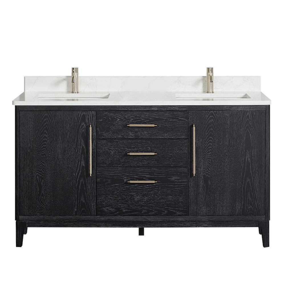 Gara 60M" Free-standing Double Bath Vanity in Fir Wood Black. Picture 1