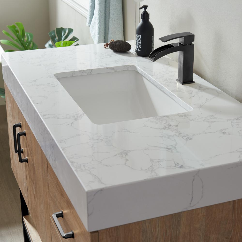 42B" Single Vanity with White Grain Stone Countertop Without Mirror. Picture 10