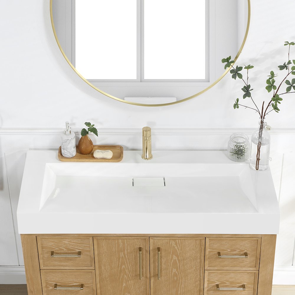 Rectangular White Finish Composite Granite Stone Console Bathroom Vanity Sink. Picture 2