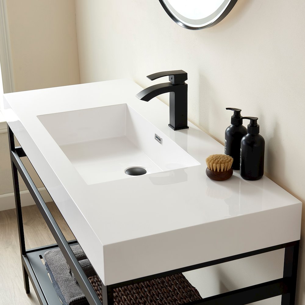 Rectangular White Finish Composite Granite Stone Console Bathroom Vanity Sink. Picture 4