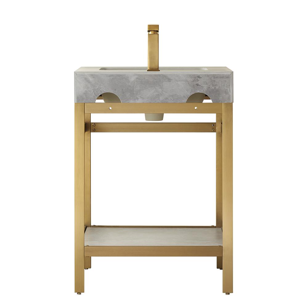 Single Sink Bath Vanity Metal Support with Grey Sintered Stone Top and Mirror. Picture 2