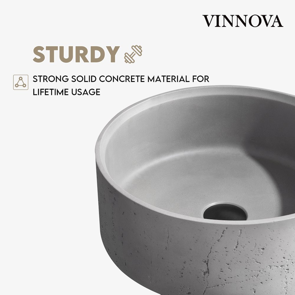Vinnova Almonte Grey Concrete Circular Vessel Bathroom Sink. Picture 4