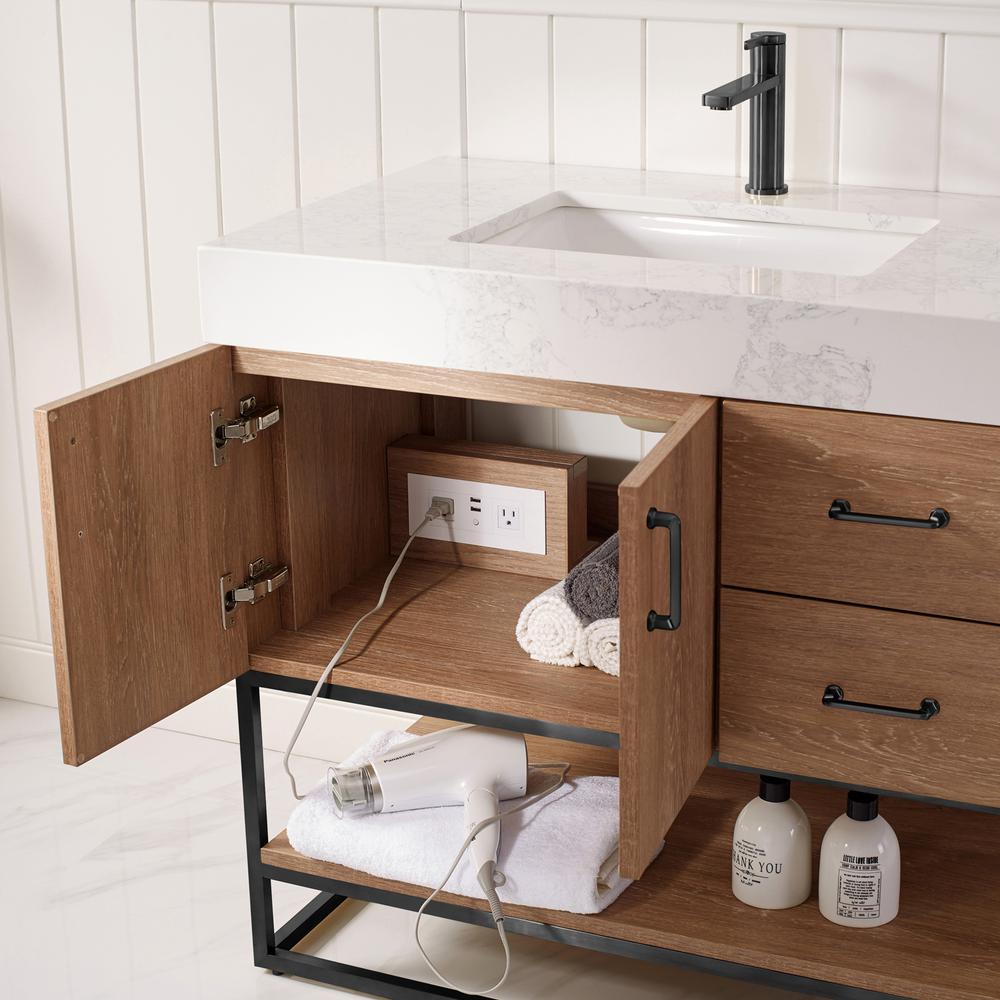 36B" Single Vanity with White Grain Stone Countertop Without Mirror. Picture 7