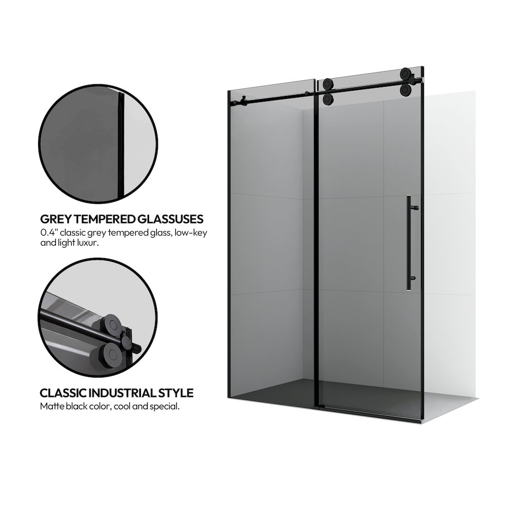 Echarri 56" W x 78" H Single Sliding Frameless Shower Door in Matte Black. Picture 11
