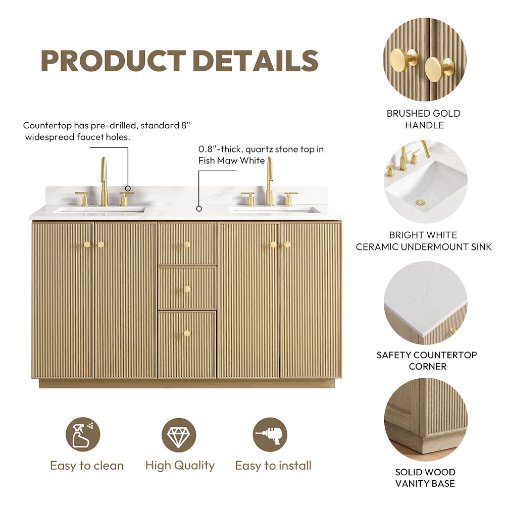 Oza 60M" Free-standing Double Bath Vanity in Aged Natural Oak. Picture 17