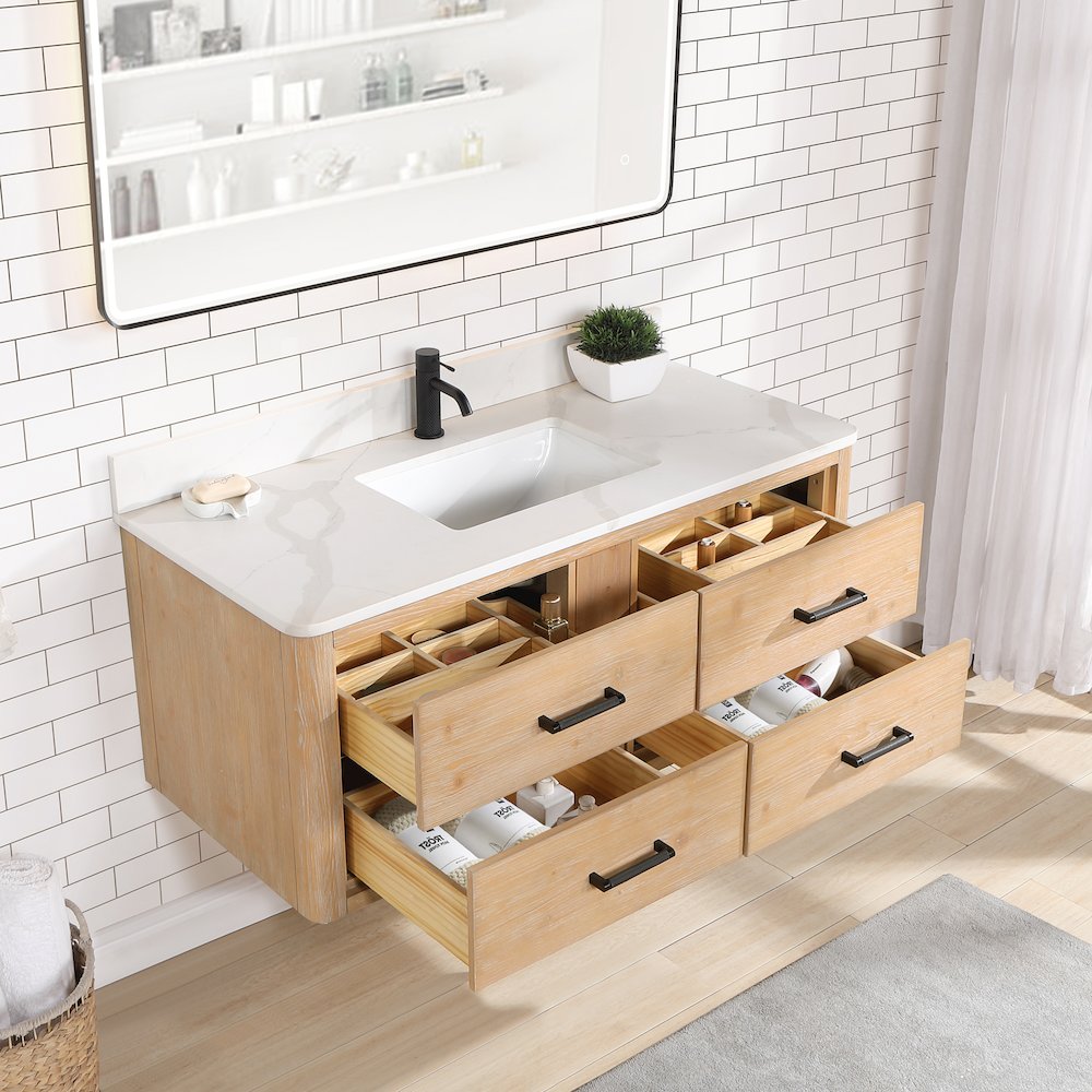 Cristo 48" Floating Single Bath Vanity in Fir Wood Brown. Picture 8