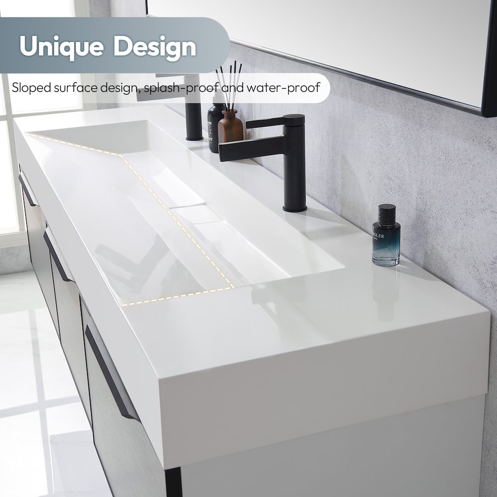 Rectangular White Finish Composite Granite Stone Console Bathroom Vanity Sink. Picture 5