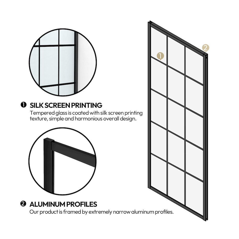 Puente 64" W x 78" H Single Sliding Frameless Shower Door in Matte Black. Picture 10