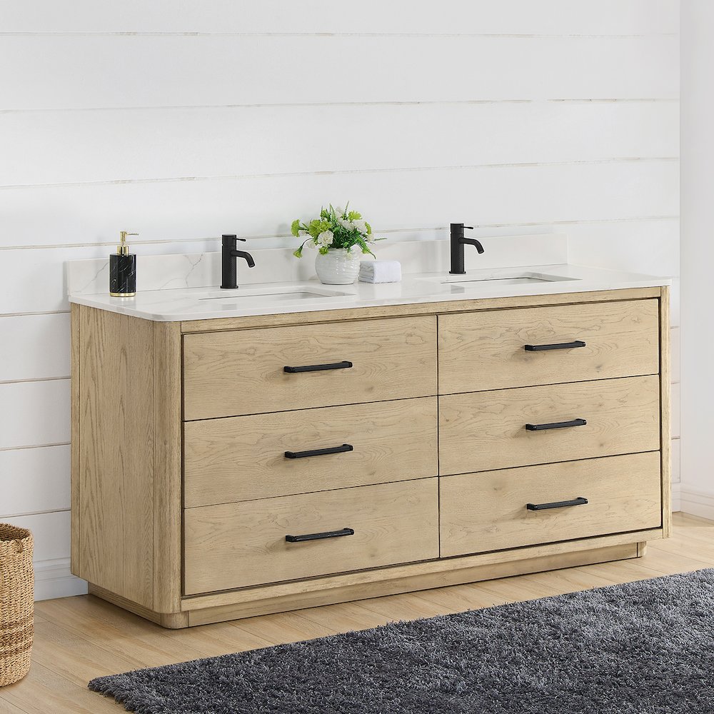 Porto 72" Free-standing Double Bath Vanity in Aged Natural Oak. Picture 4