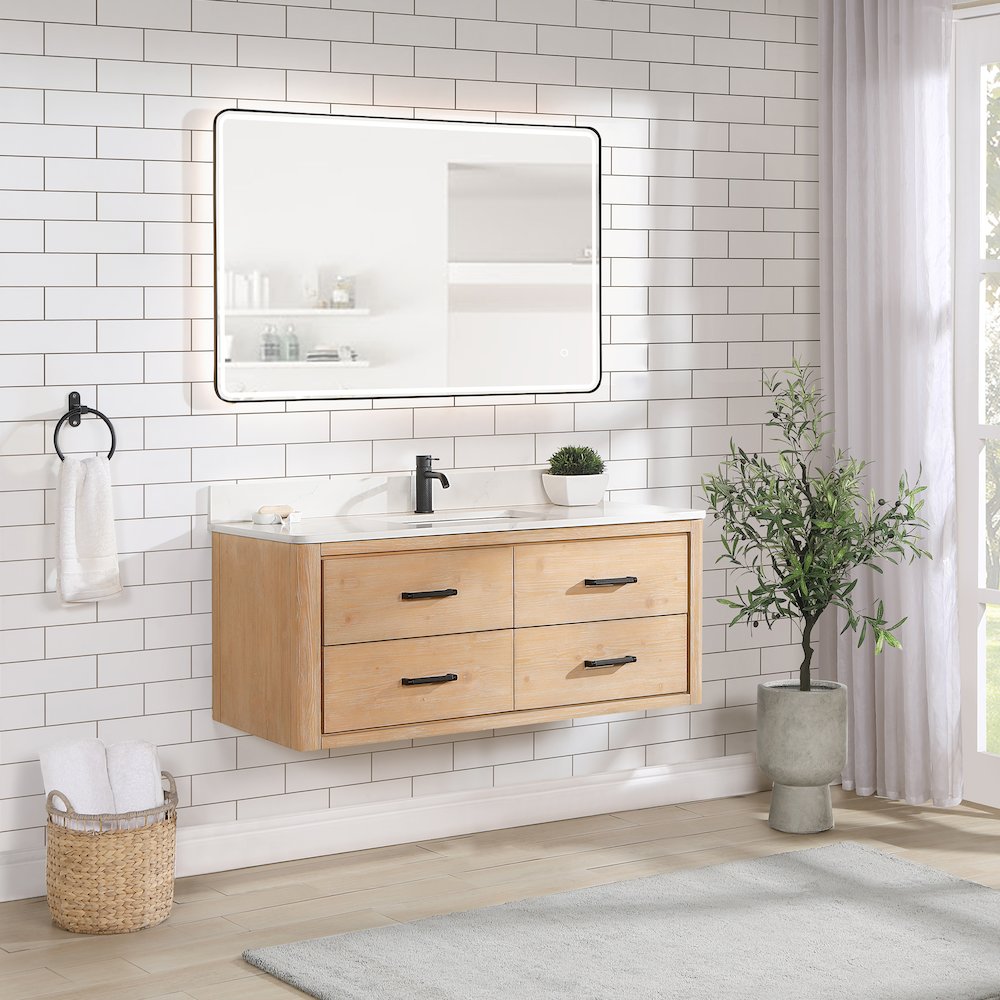 Cristo 48" Floating Single Bath Vanity in Fir Wood Brown. Picture 7