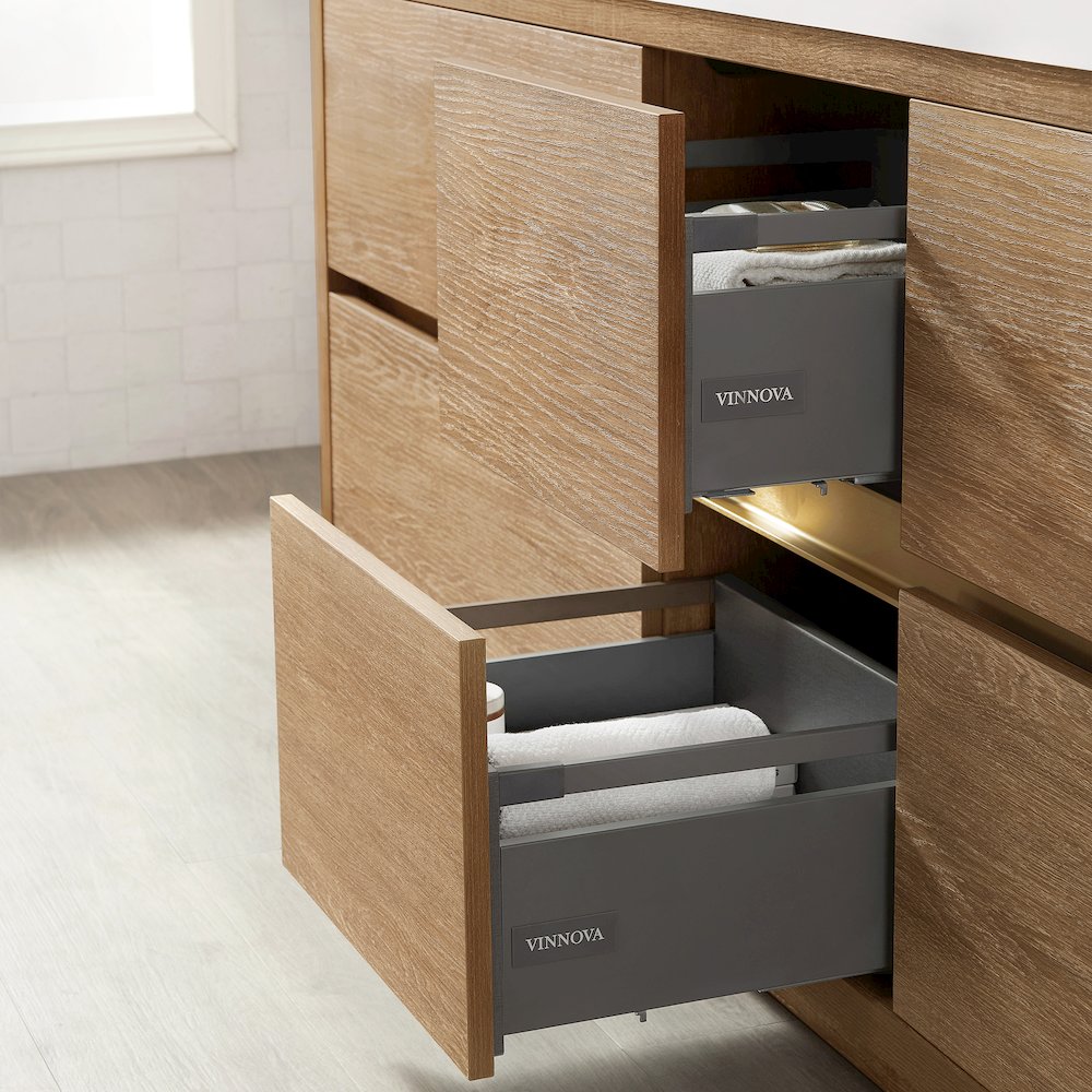 Huesca 84" Double Sink Bath Vanity in North American Oak. Picture 9