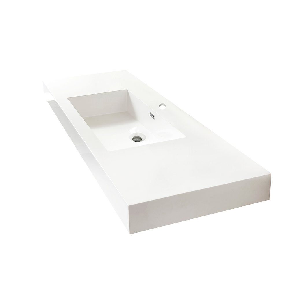 Rectangular White Finish Composite Granite Stone Console Bathroom Vanity Sink. Picture 2