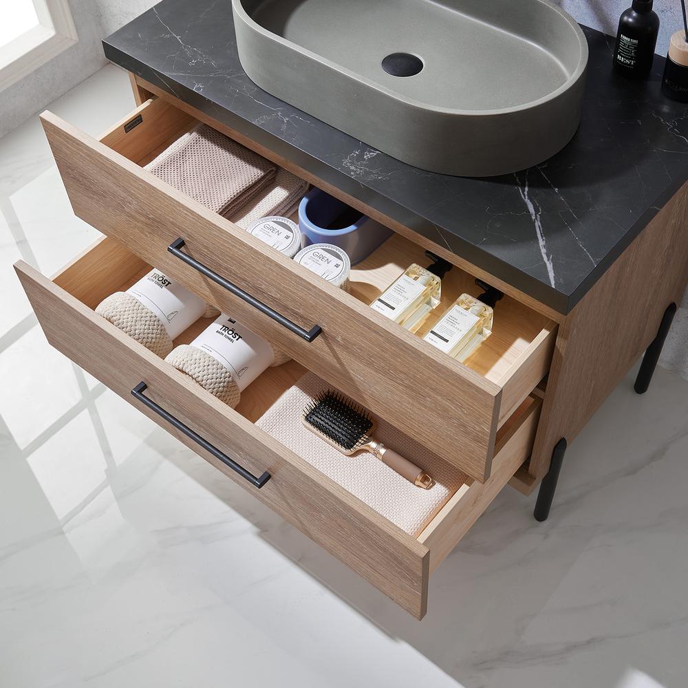 Single Sink Bath Vanity with Black Sintered Stone Top with Concrete Sink. Picture 8
