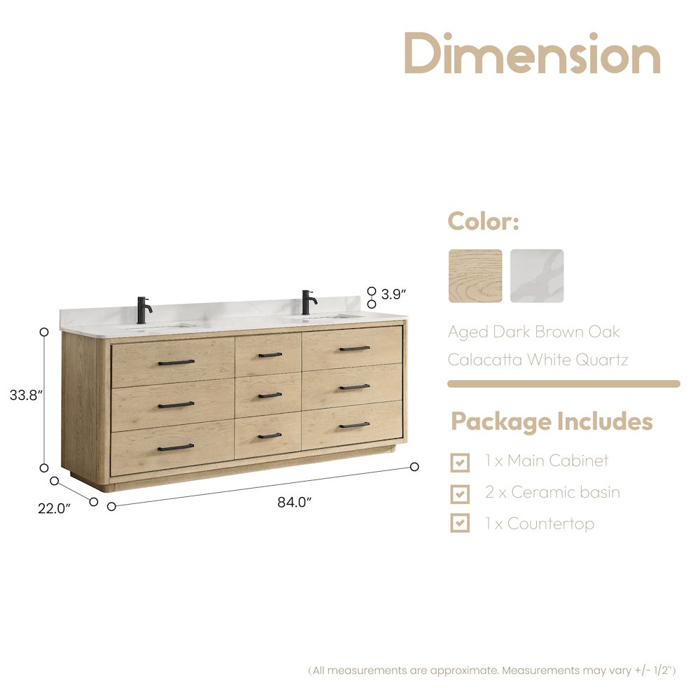 Porto 84" Free-standing Double Bath Vanity in Aged Natural Oak. Picture 13