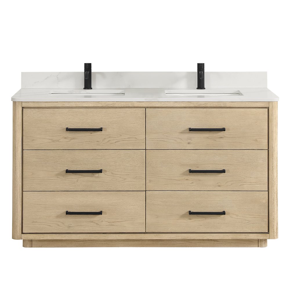 Porto 60M" Free-standing Double Bath Vanity in Aged Natural Oak. Picture 1